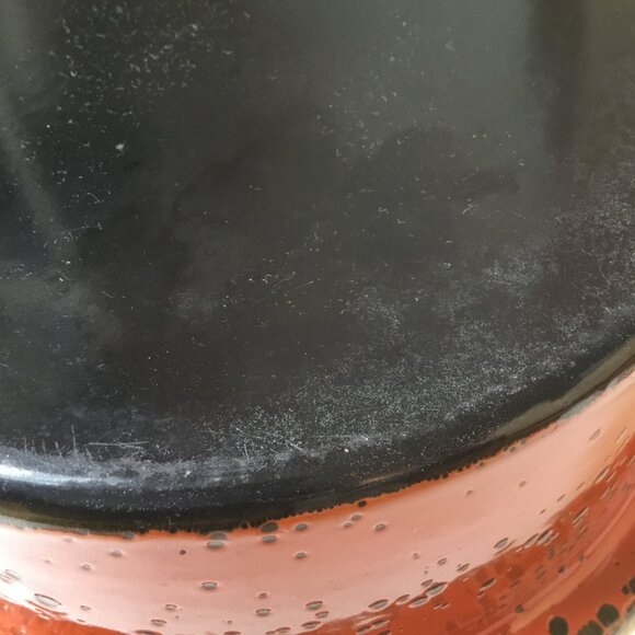 Vintage Hanova of Pasadena Red Orange Lava Enamel Casserole Lidded Pot - Picture 10 of 16